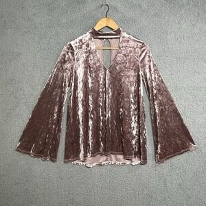 Karlie Women's Small Velvet Pink Blouse Bell Sleeve Fairy Whimsy
